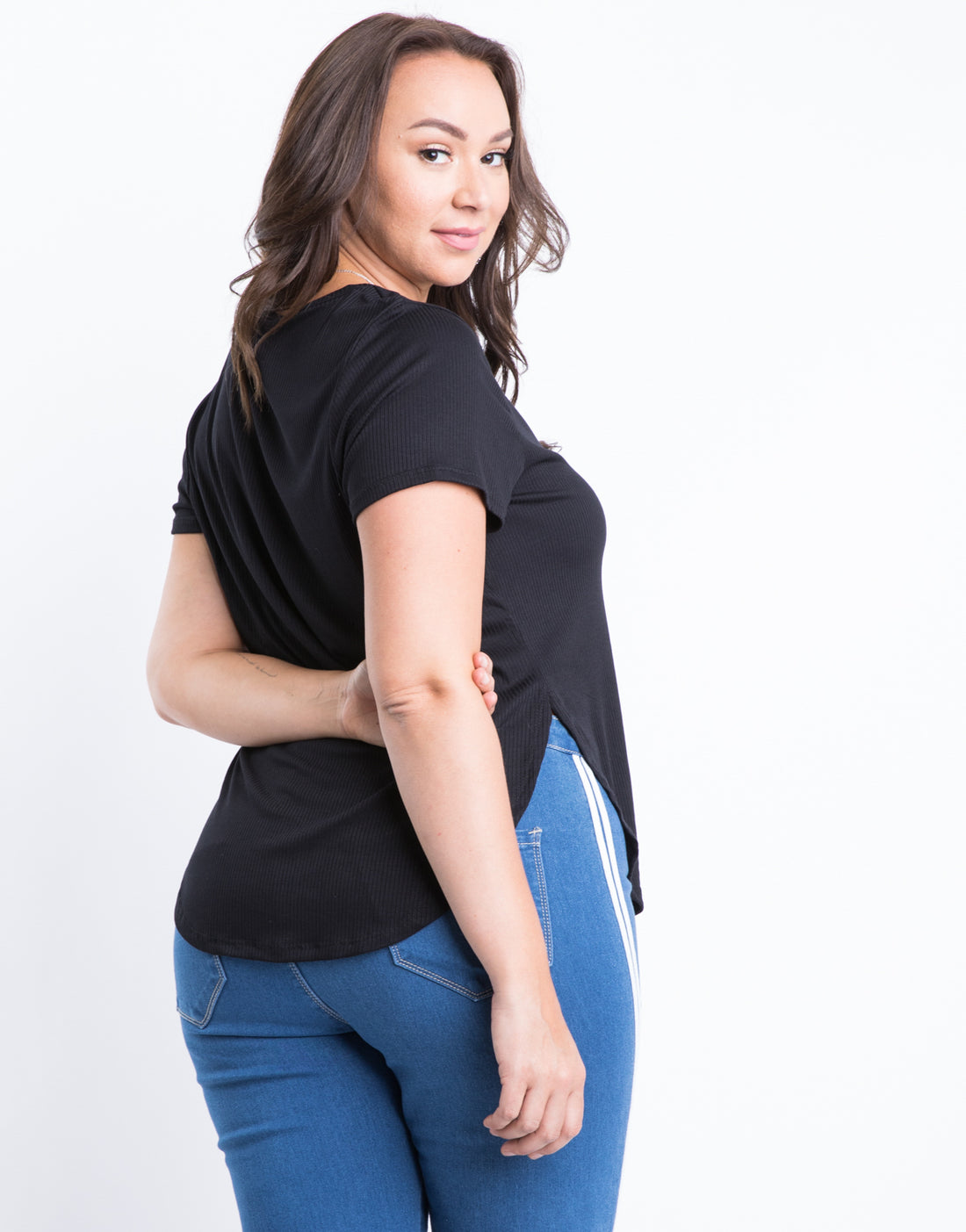 Curve Ribbed Side Slit Top Plus Size Tops -2020AVE