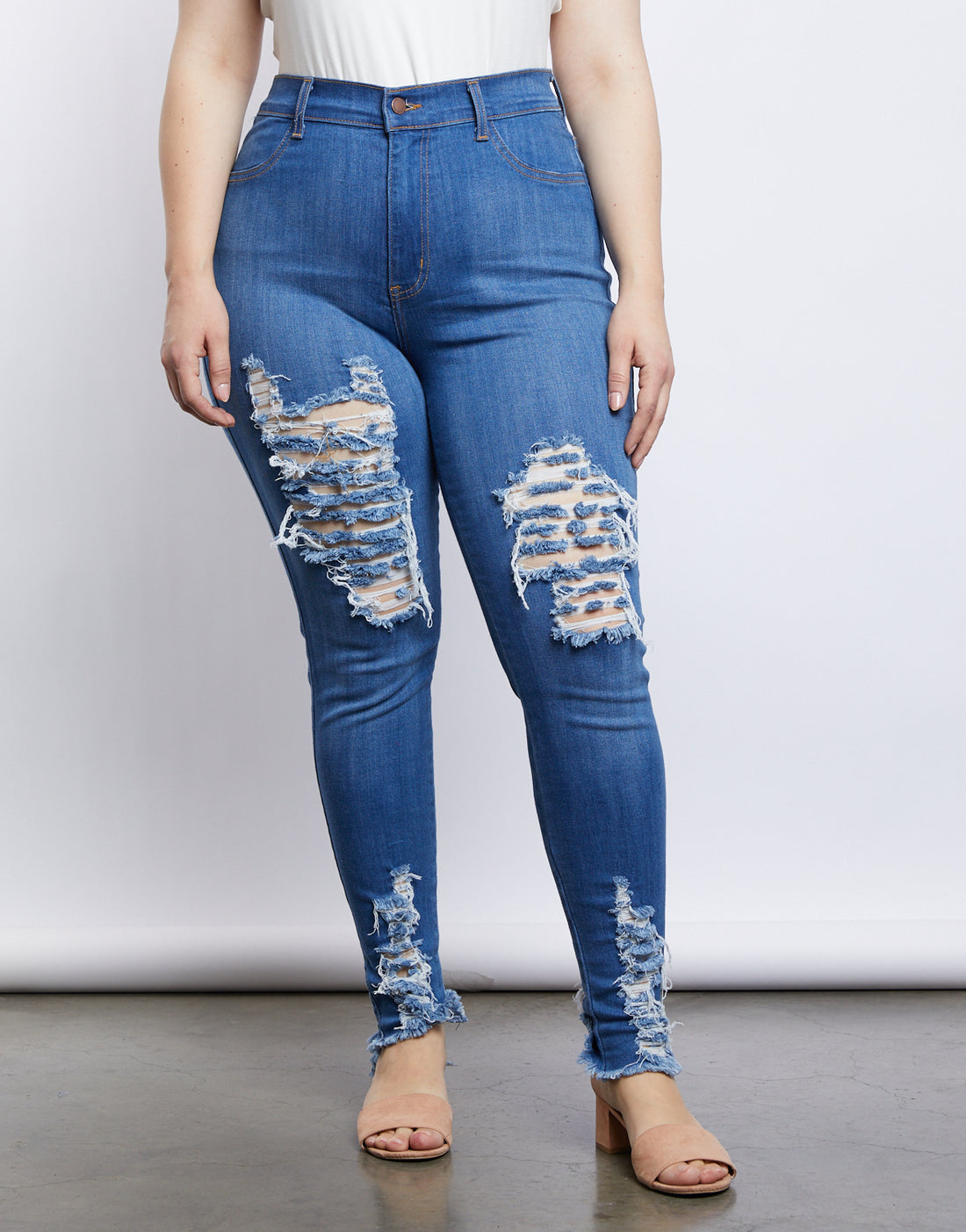 Curve Ripped Blue Jeans Plus Size Bottoms -2020AVE
