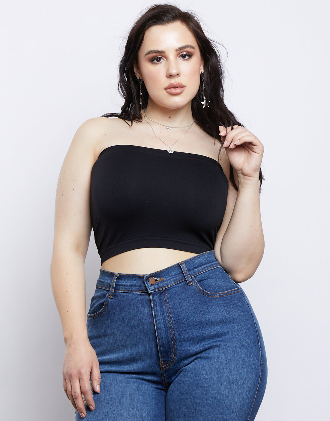 Curve Sadie Bandeau Tube Top Plus Size Tops Black One Size -2020AVE