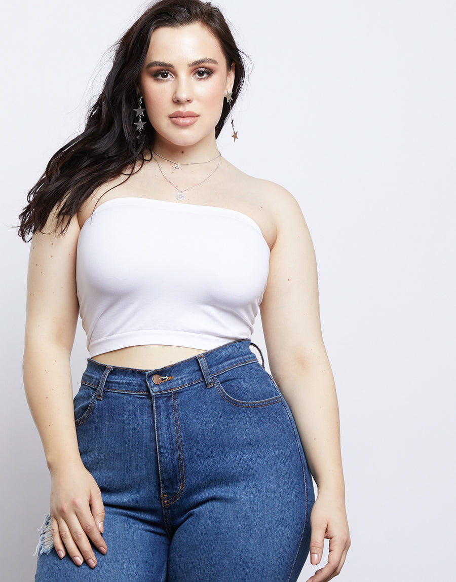 Curve Sadie Bandeau Tube Top Plus Size Tops White One Size -2020AVE