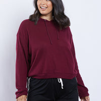 Curve Sarah Waffle Knit Hoodie Plus Size Tops Burgundy 1XL -2020AVE