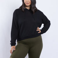 Curve Sarah Waffle Knit Hoodie Plus Size Tops Black 1XL -2020AVE