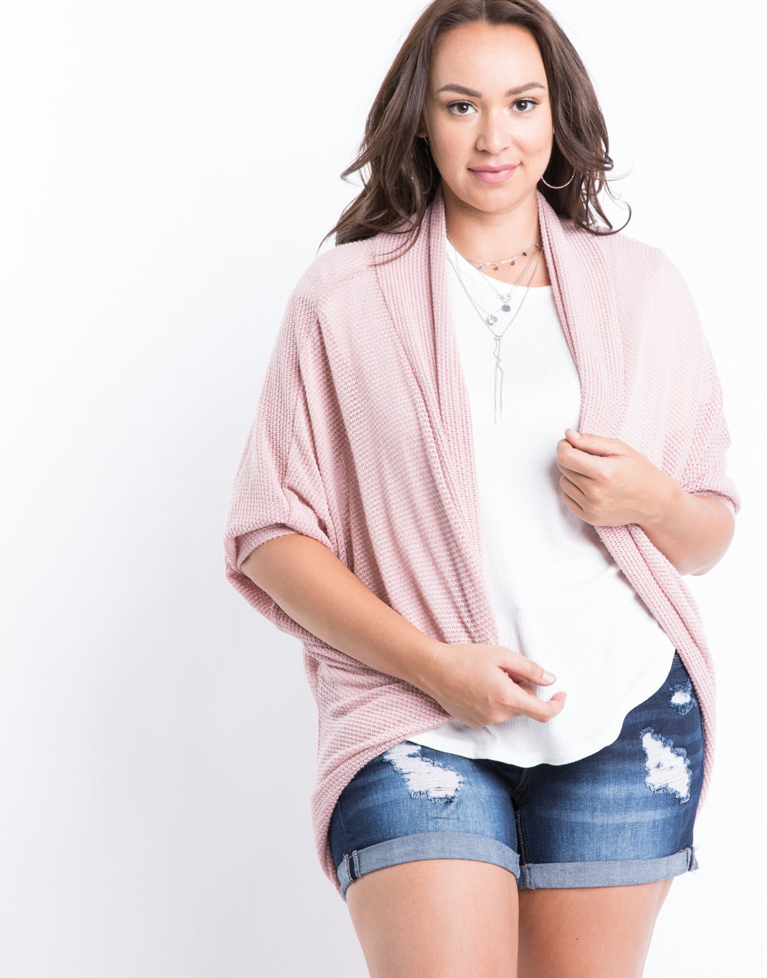 Curve See Right Through Me Cardigan Plus Size Outerwear Pink 1XL -2020AVE