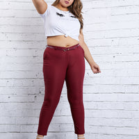 Curve Skinny Belted Pants Plus Size Bottoms -2020AVE