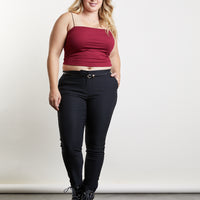 Curve Skinny Belted Pants Plus Size Bottoms Black 1XL -2020AVE