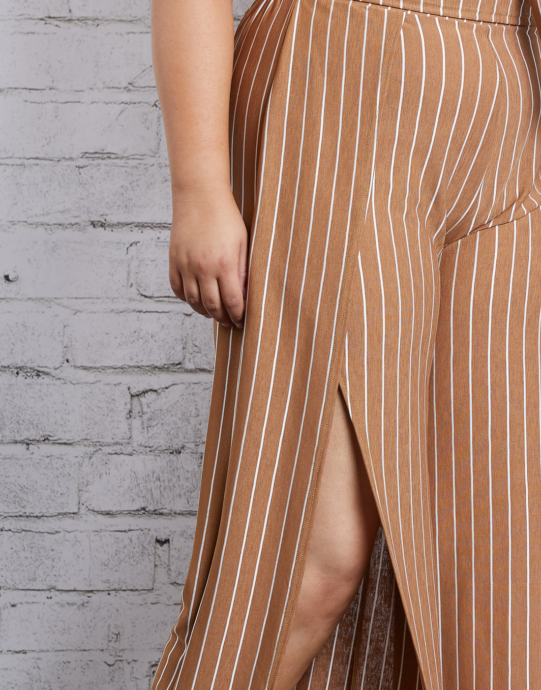Curve Striped Slit Pants Plus Size Bottoms -2020AVE