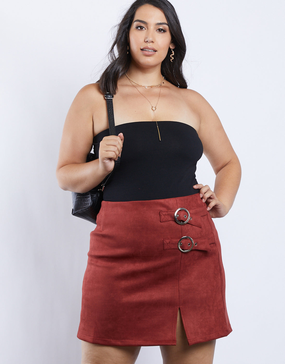 Plus Size Suede Buckle Skirt - Plus Size Bottoms - Plus Size Skirts ...