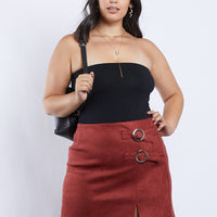 Curve Suede Buckle Skirt Plus Size Bottoms Rust 1XL -2020AVE