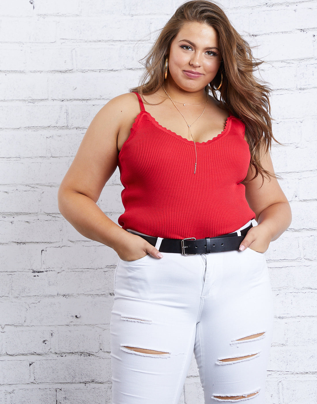 Curve Take It Easy Tank Plus Size Tops Red 1XL -2020AVE