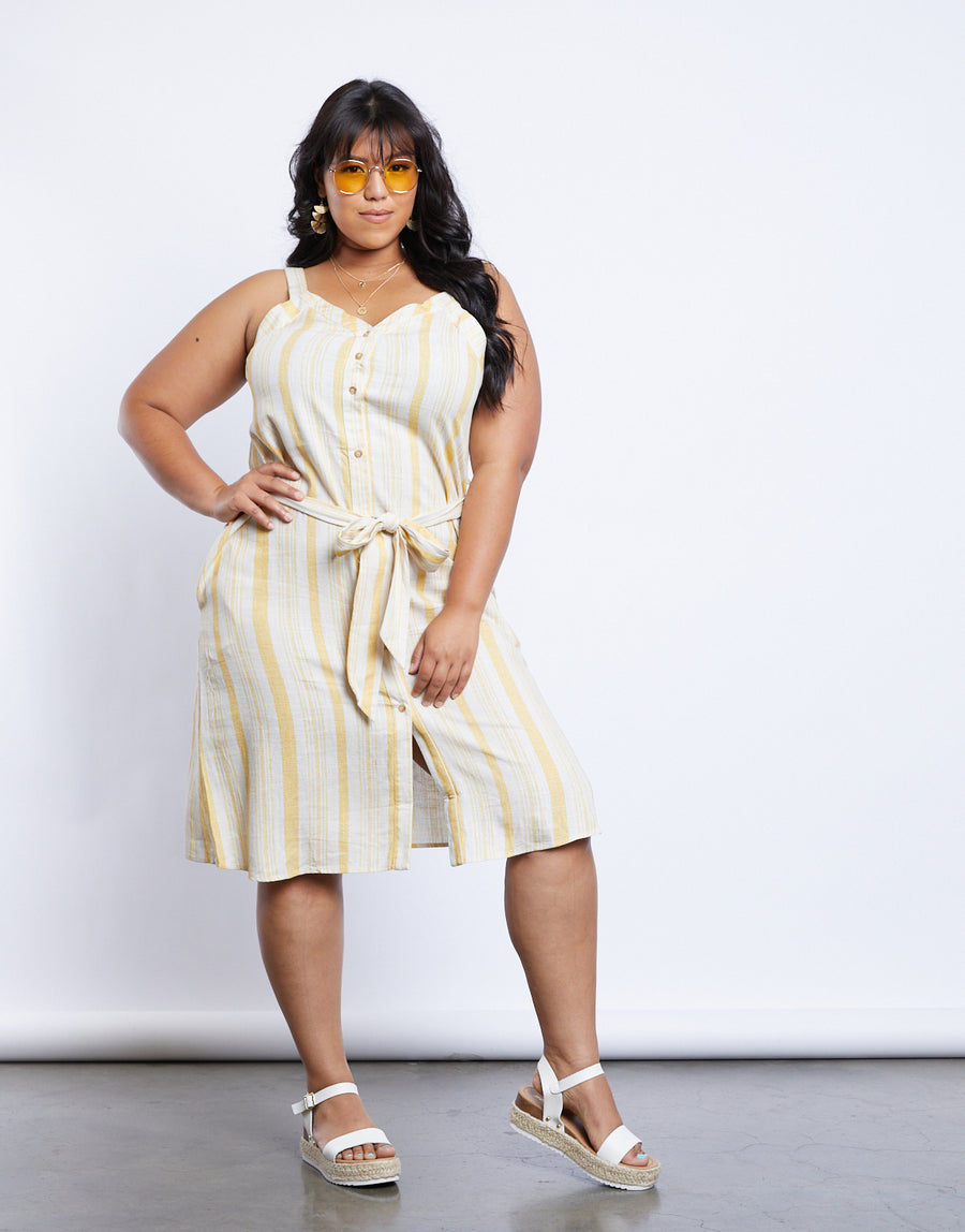 Curve The Sweet Escape Striped Midi Dress Plus Size Dresses Yellow 1XL -2020AVE