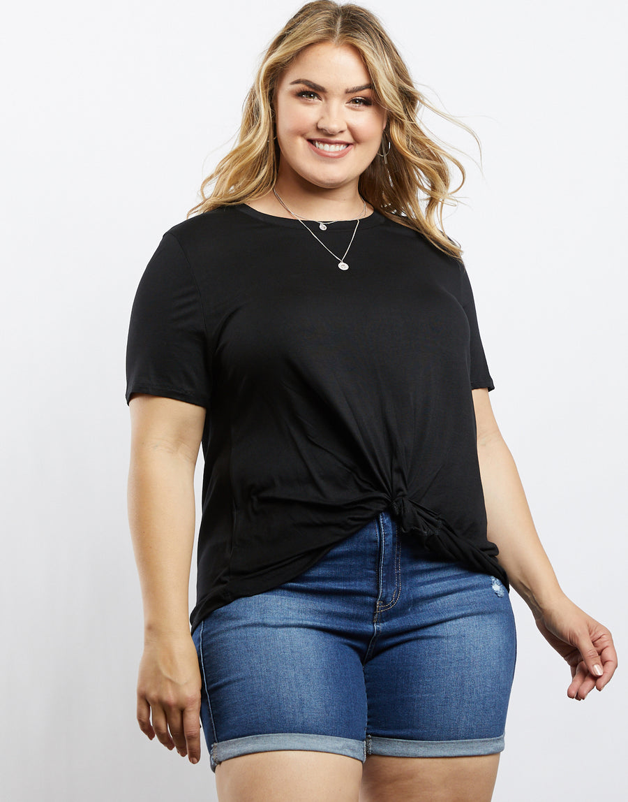 Curve Twisted Tee Plus Size Tops Black 1XL -2020AVE