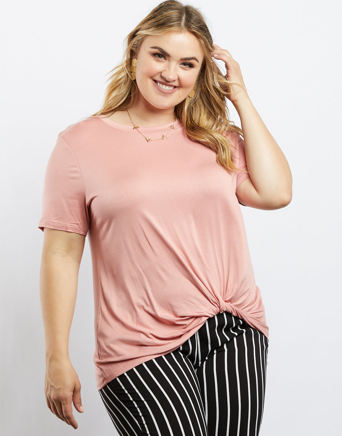Curve Twisted Tee Plus Size Tops Blush 1XL -2020AVE