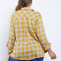 Curve Western Touch Plaid Shirt Plus Size Tops -2020AVE