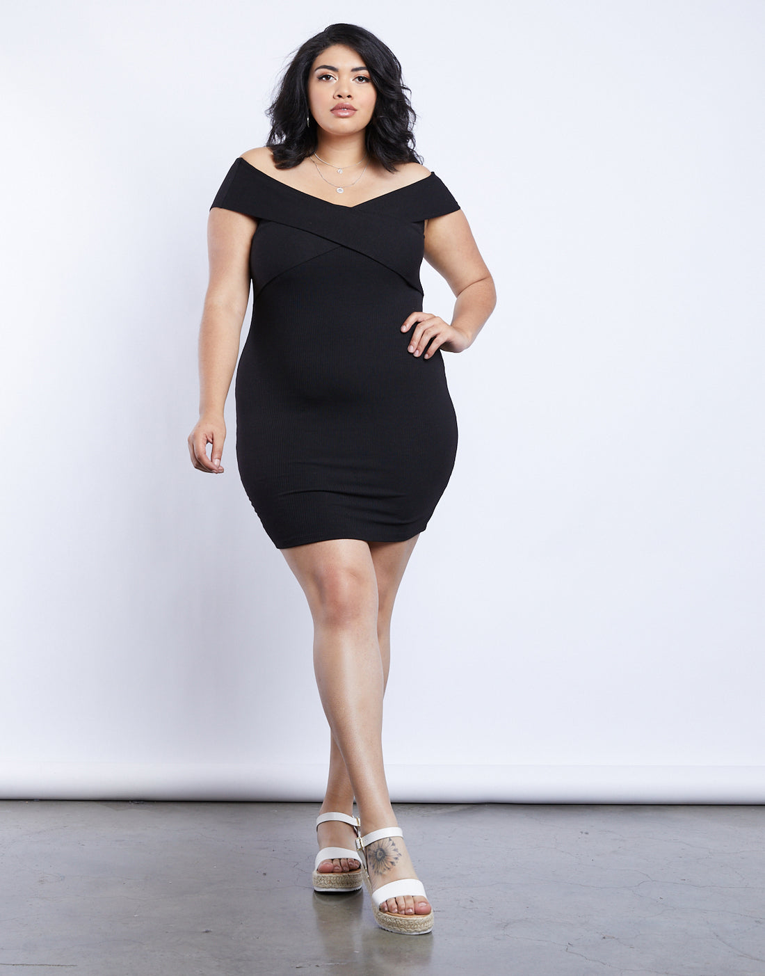 Curve Wrap Around Off The Shoulder Dress Plus Size Dresses Black 1XL -2020AVE
