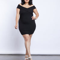 Curve Wrap Around Off The Shoulder Dress Plus Size Dresses Black 1XL -2020AVE