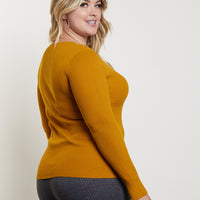 Curve You and V Sweater Plus Size Tops Mustard 1XL -2020AVE