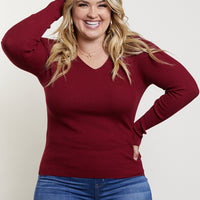 Curve You and V Sweater Plus Size Tops Burgundy 1XL -2020AVE