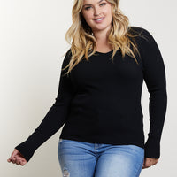 Curve You and V Sweater Plus Size Tops Black 1XL -2020AVE