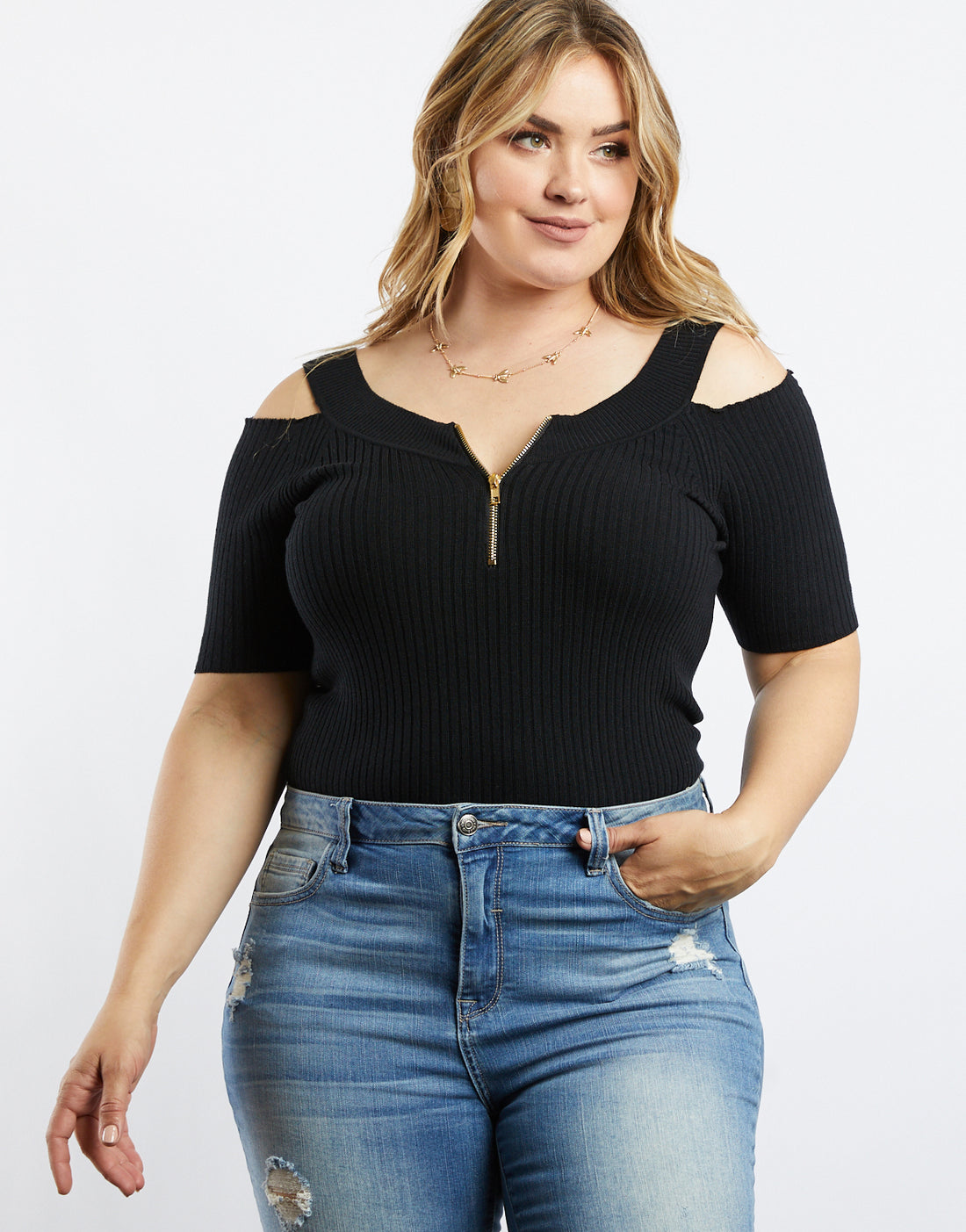 Zip It To Me Ribbed Top Plus Size Tops Black 1XL -2020AVE