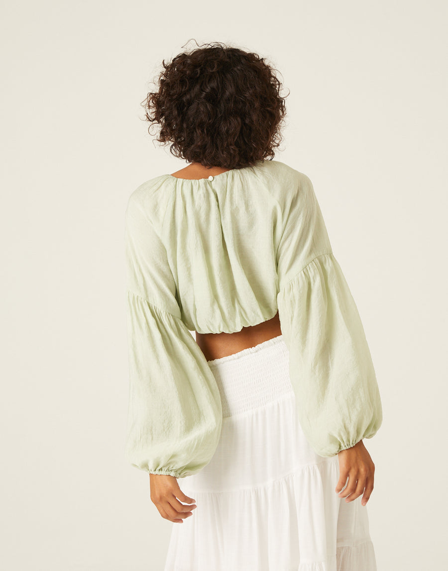 Puff Sleeve Woven Crop Top Tops -2020AVE