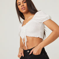 Puffed Sleeve Smocked Crop Top Tops -2020AVE