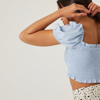 Puffed Sleeve Smocked Crop Top Tops -2020AVE
