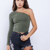 Reckless Nights One Sleeve Top Tops Olive Small -2020AVE