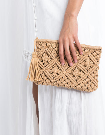 Relax By The Beach Crochet Clutch Accessories Tan One Size -2020AVE