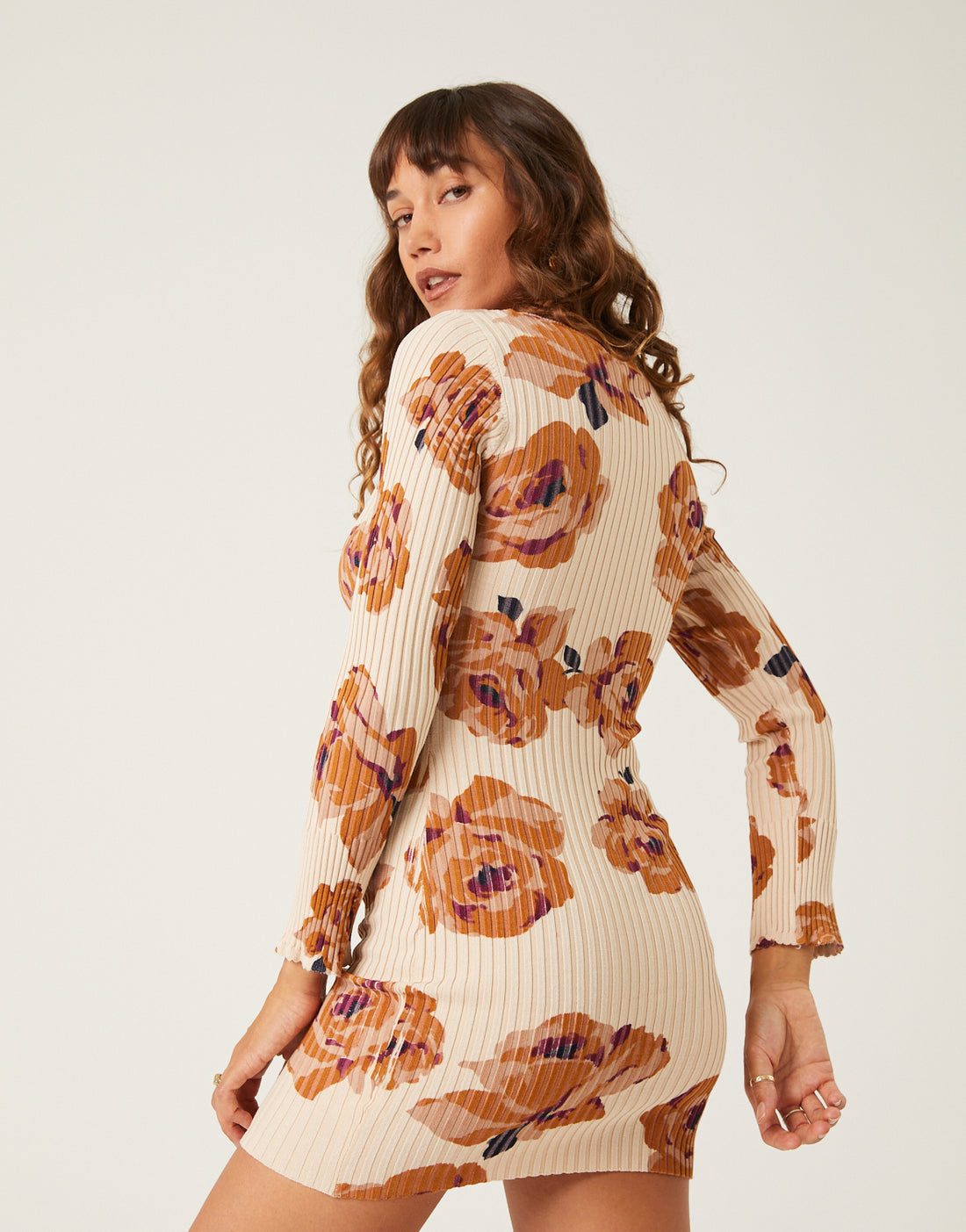 Rib Knit Square Neck Floral Dress Dresses -2020AVE
