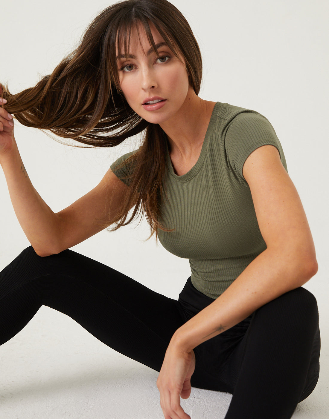 Ribbed Cropped Tee Tops Olive Small -2020AVE