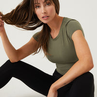 Ribbed Cropped Tee Tops Olive Small -2020AVE