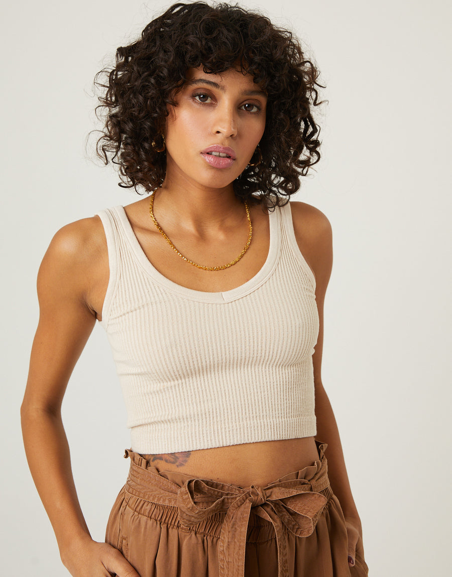Ribbed Seamless Cropped Tank Tops Ivory Small -2020AVE
