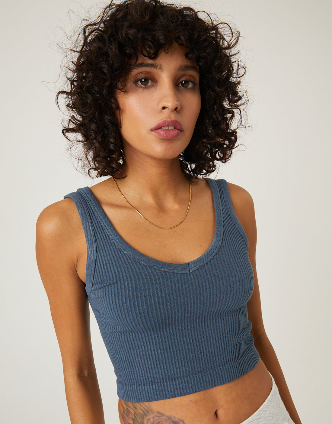 Ribbed Seamless Cropped Tank Tops Navy Small -2020AVE