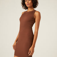 Ribbed Sleeveless Bodycon Dress Dresses Brown Small -2020AVE