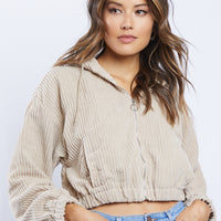 Roaming Ribbed Crop Hoodie Outerwear Stone Small -2020AVE