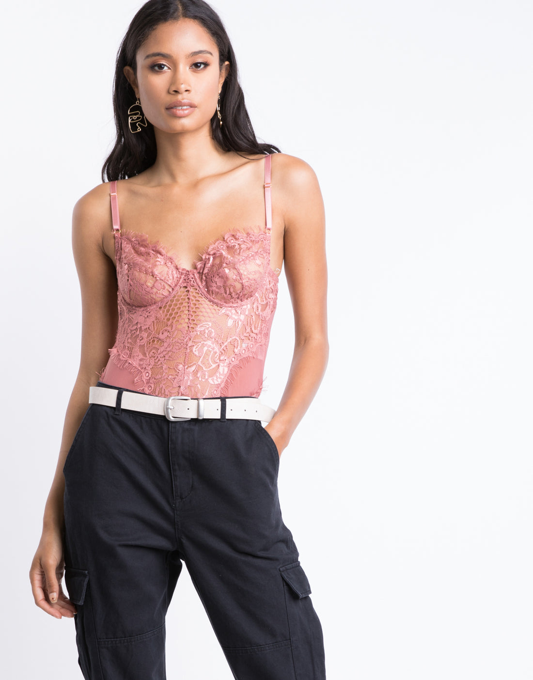 Romantic Eyelash Lace Bodysuit Tops Rose Small -2020AVE