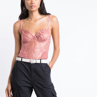 Romantic Eyelash Lace Bodysuit Tops Rose Small -2020AVE