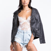 Romantic Eyelash Lace Bodysuit Tops White Small -2020AVE