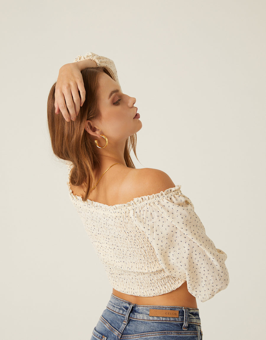 Ruched Ditsy Floral Top Tops -2020AVE