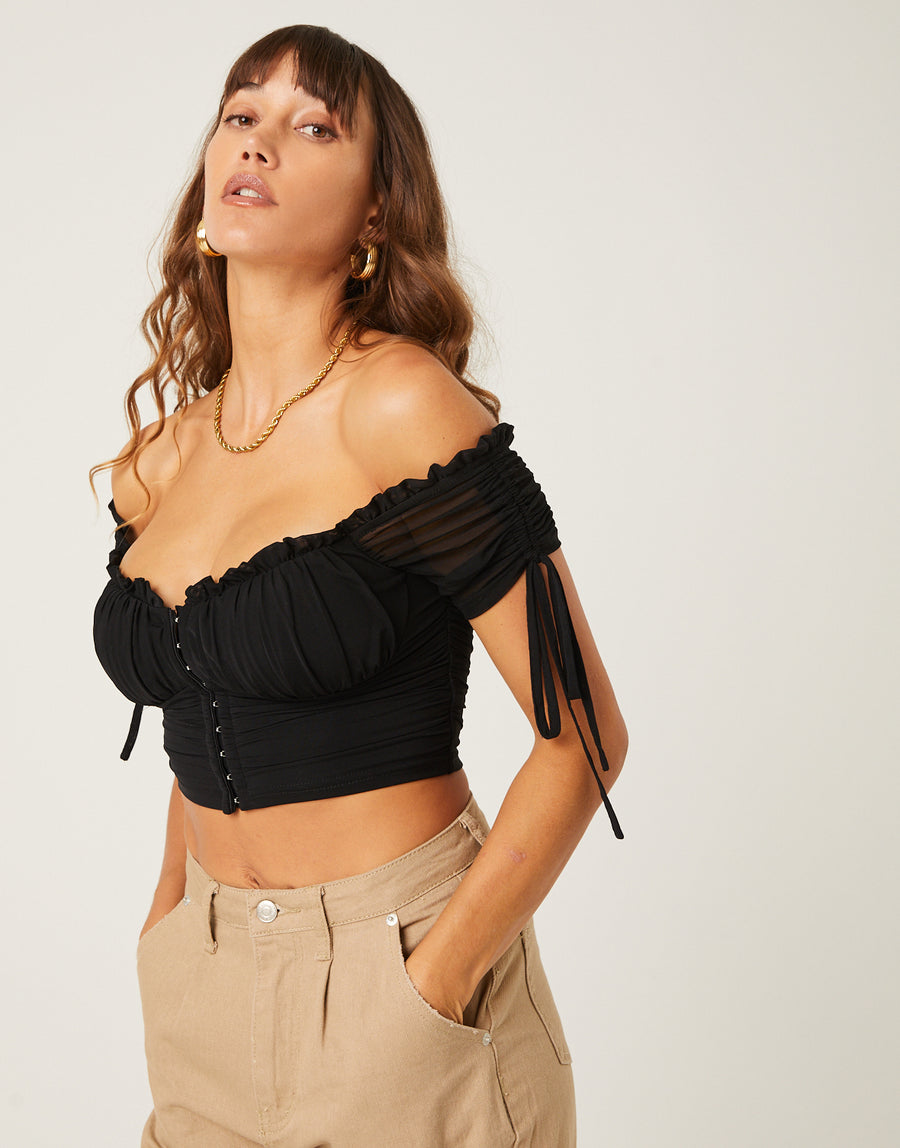 Ruched Hook Front Corset Top Tops Black Small -2020AVE