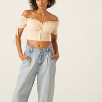 Ruched Hook Front Corset Top Tops Cream Small -2020AVE