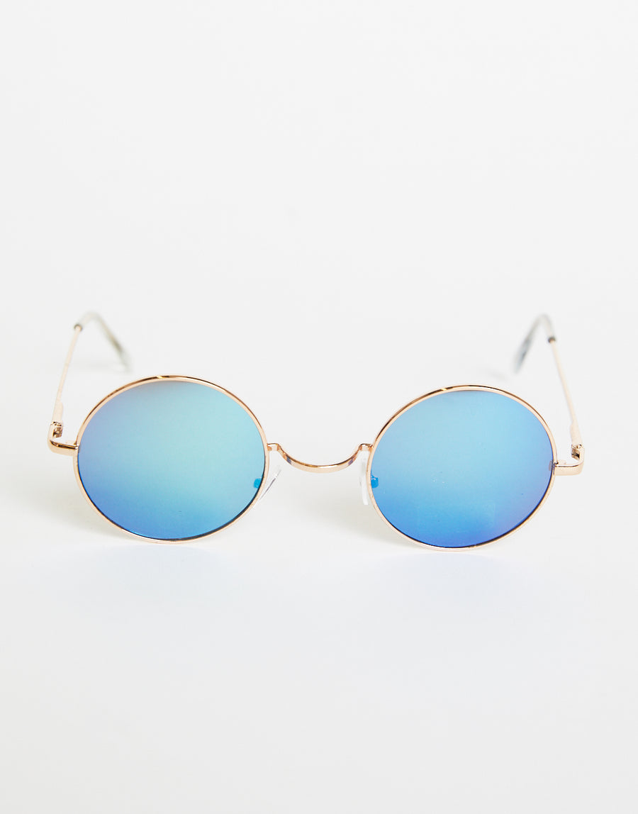 Round Retro Two-Toned Sunglasses Accessories Blue One Size -2020AVE