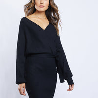 Sabine Sweater Wrap Dress Dresses Black Small -2020AVE