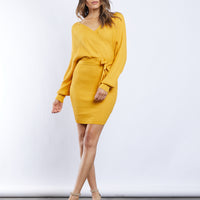 Sabine Sweater Wrap Dress Dresses Mustard Small -2020AVE