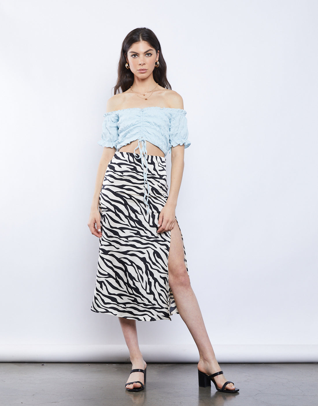 Saharah Zebra Slit Midi Skirt Bottoms -2020AVE