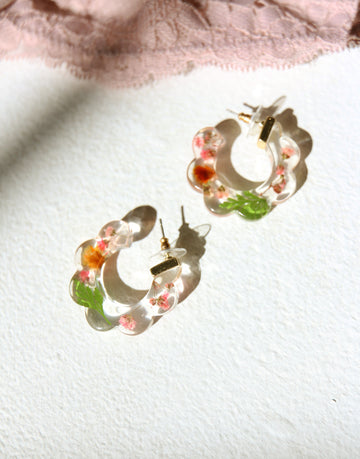 Scalloped Resin Floral Earrings Jewelry Pink One Size -2020AVE