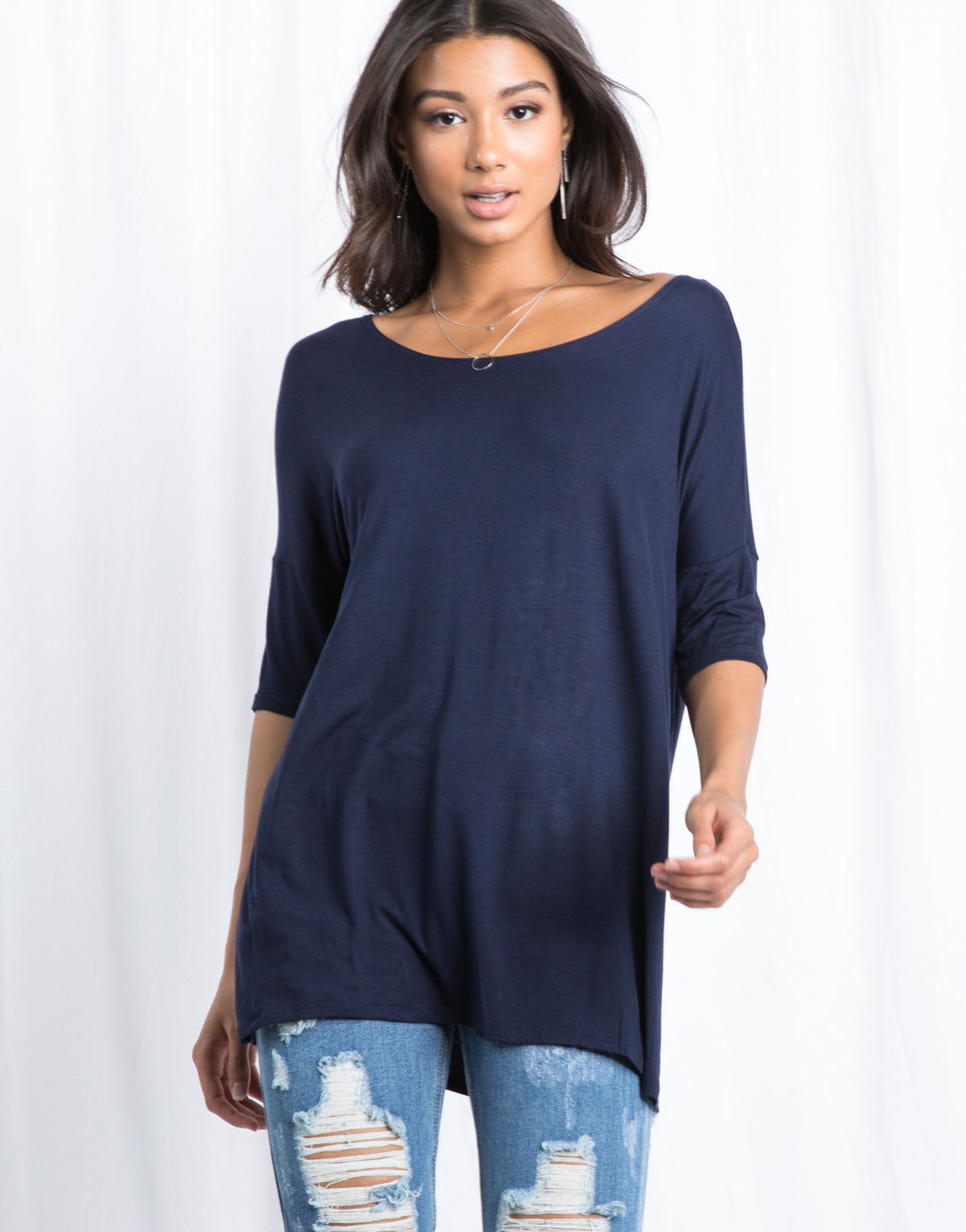 Second Skin Oversized Tee Tops Navy Small -2020AVE