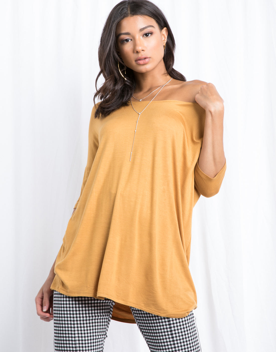 Second Skin Oversized Tee Tops Mustard Small -2020AVE