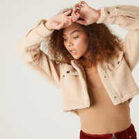 Cropped Button Down Teddy Jacket Outerwear -2020AVE