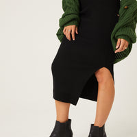 Side Slit Knit Midi Skirt Bottoms -2020AVE